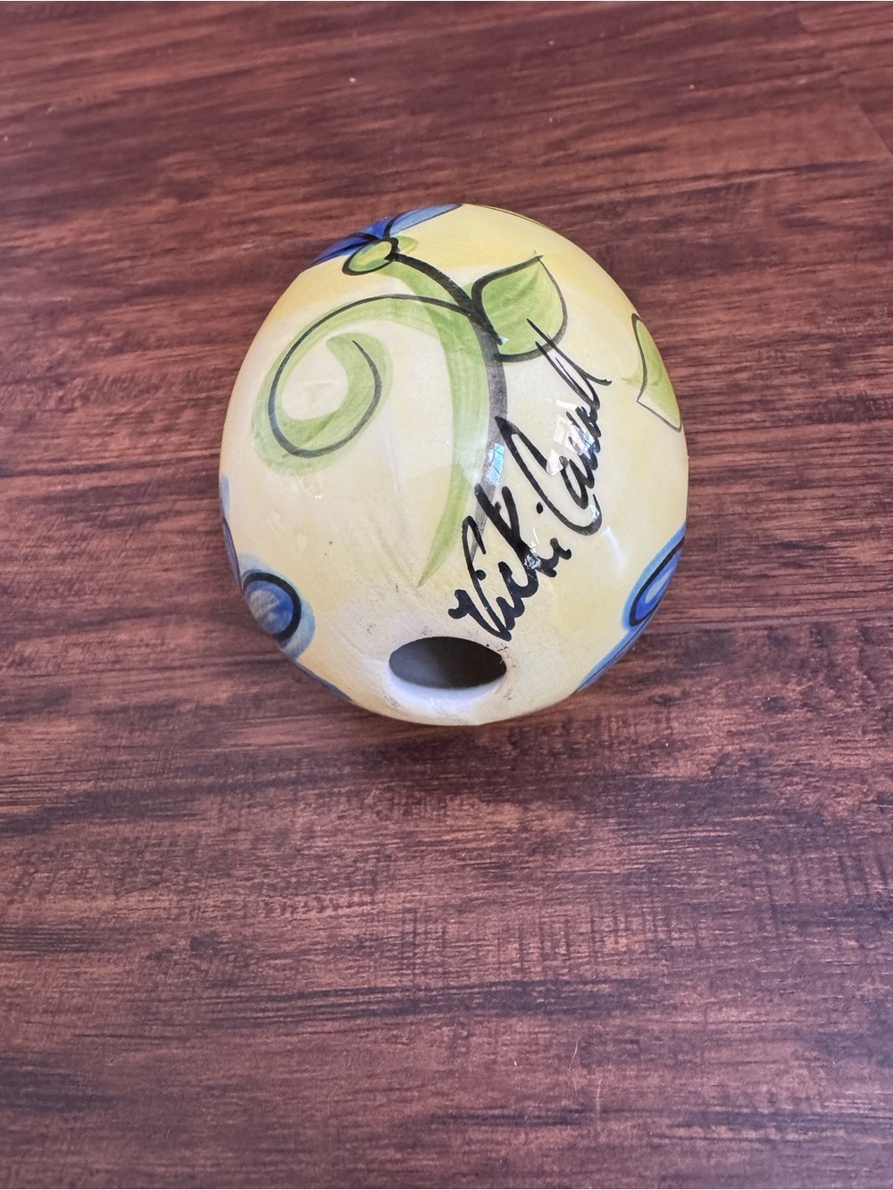 Vicki Carroll Hand-Painted Ceramic Decorative Egg with Blue Floral Design - Picture 6 of 6
